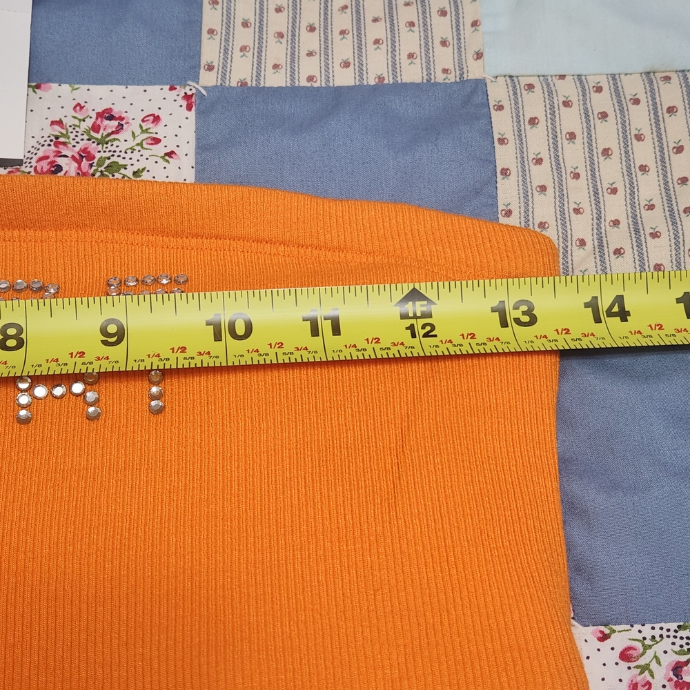 💐Vtg Y2K Bebe Sport Tube Top L Orange Ribbed Rhinestone Bling USA Deadstock - Picture 7 of 14